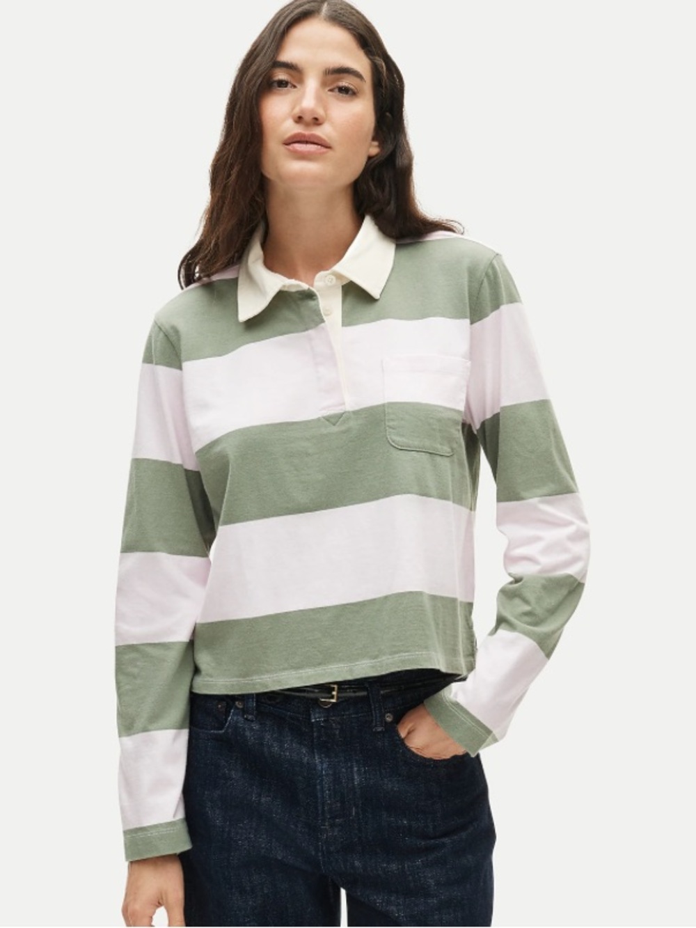 J crew Boyfriend jersey cropped rugby shirt in stripe